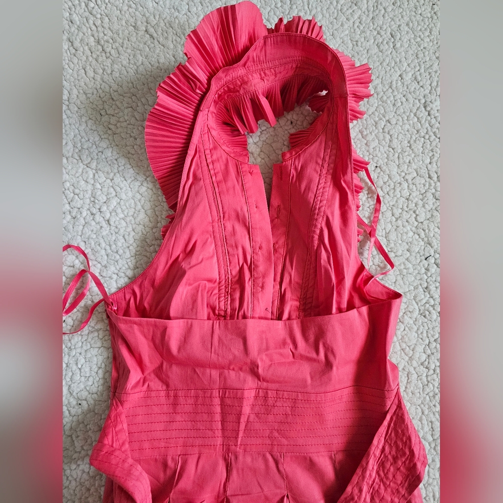 BCBGMAXAZRIA Women Pink Cotton Halter Neck Sleeveless Knee Length Dress Size 0 - Picture 2 of 5